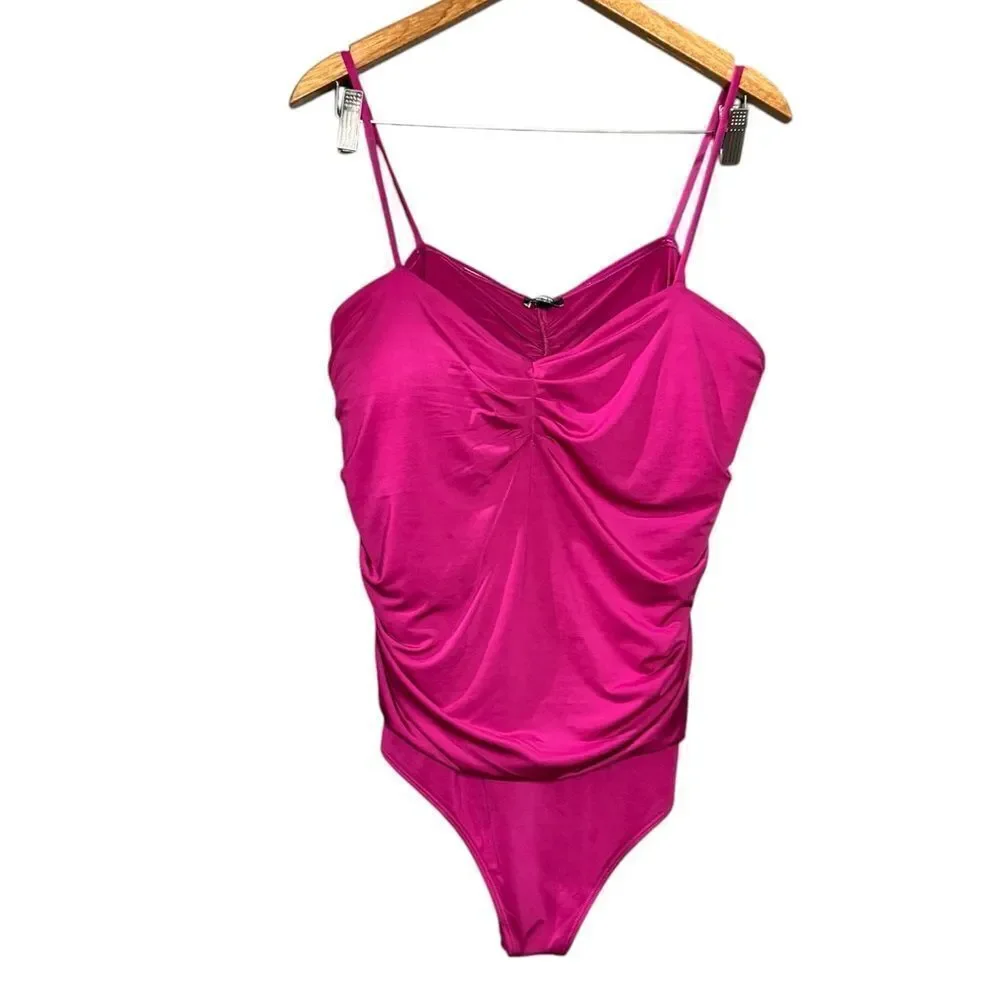 Express Body Contour Hot fuchsia Pink Ruched Cami Bodysuit Tank Top Valentine’s
